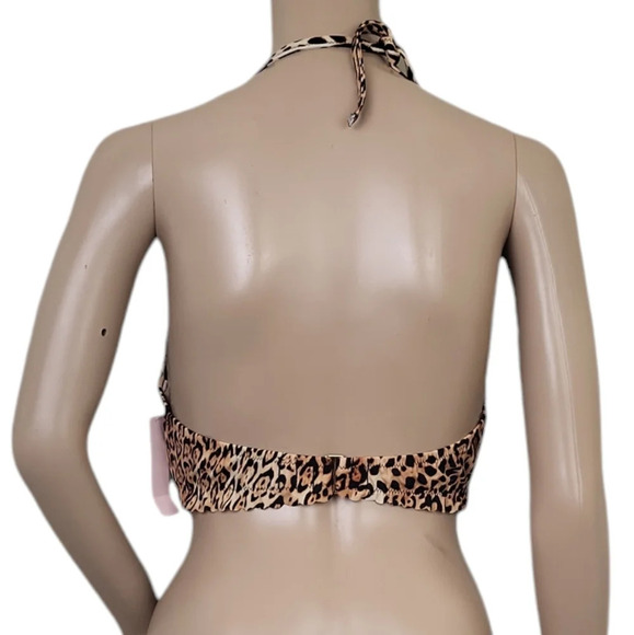 Victoria Secret Swim Bikini 34D Top Medium Bottom Leopard Scallop Trim Animal - Picture 2 of 3